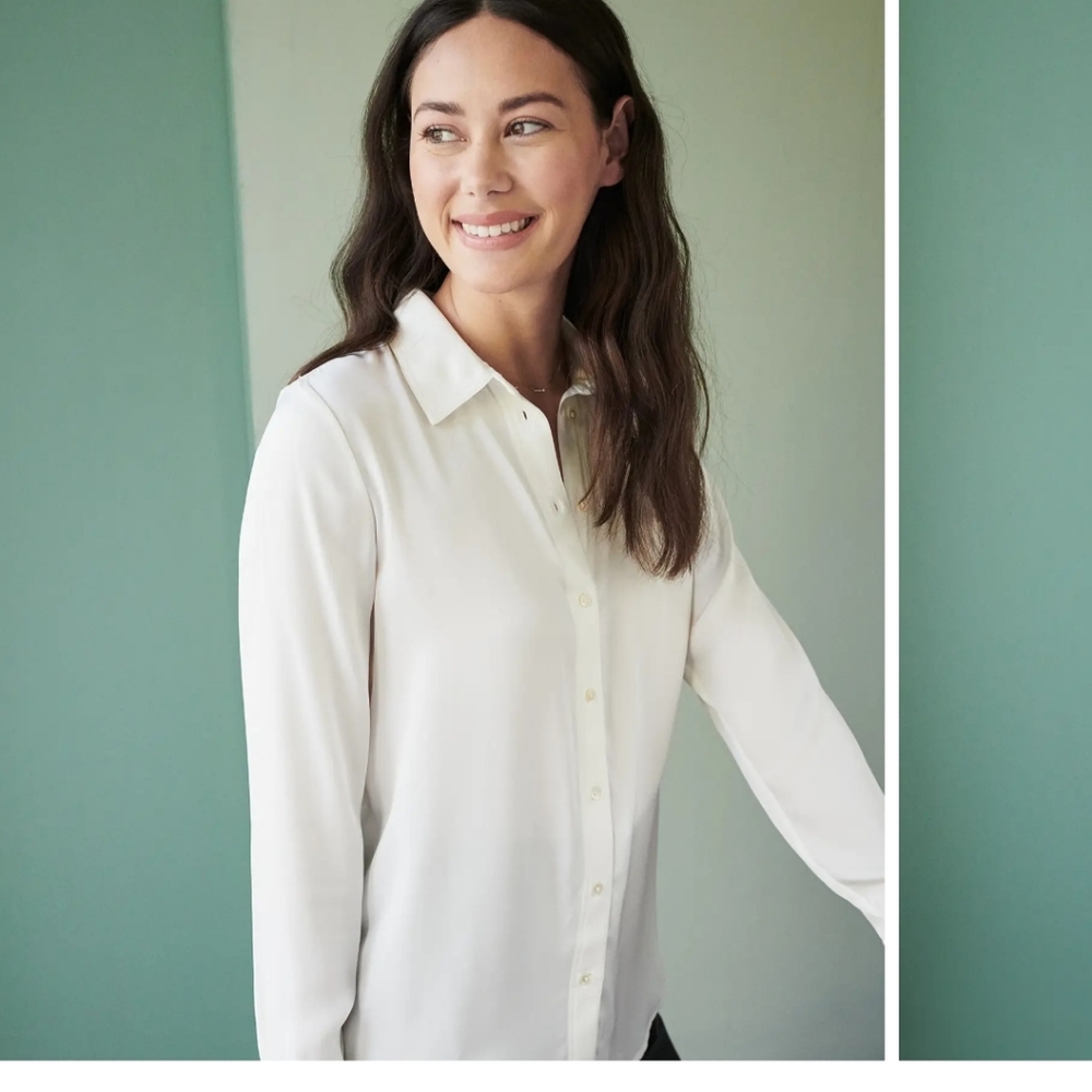 Quince Washable Silk Ivory Blouse Long Sleeve